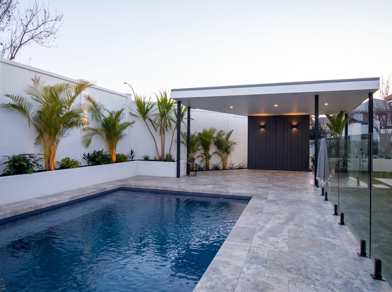 Pool deck before styling, unfurnished during the day